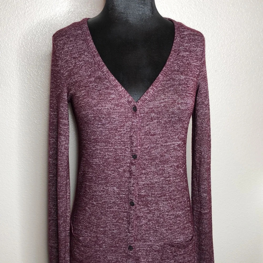 Aeropostale Cardigan Burgundy Marled Button Down Longline Duster Size XS - Picture 11 of 11